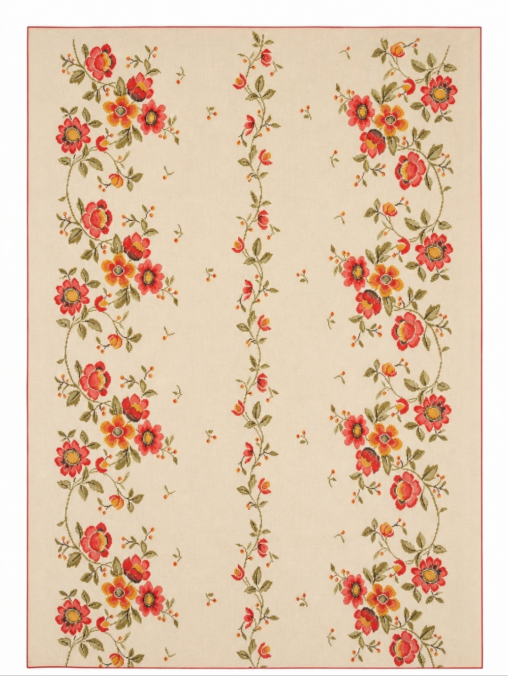 Vtg Needlepoint Look Floral Tablecloth Vinyl Coated Cloth  69" X 53" Grannycore